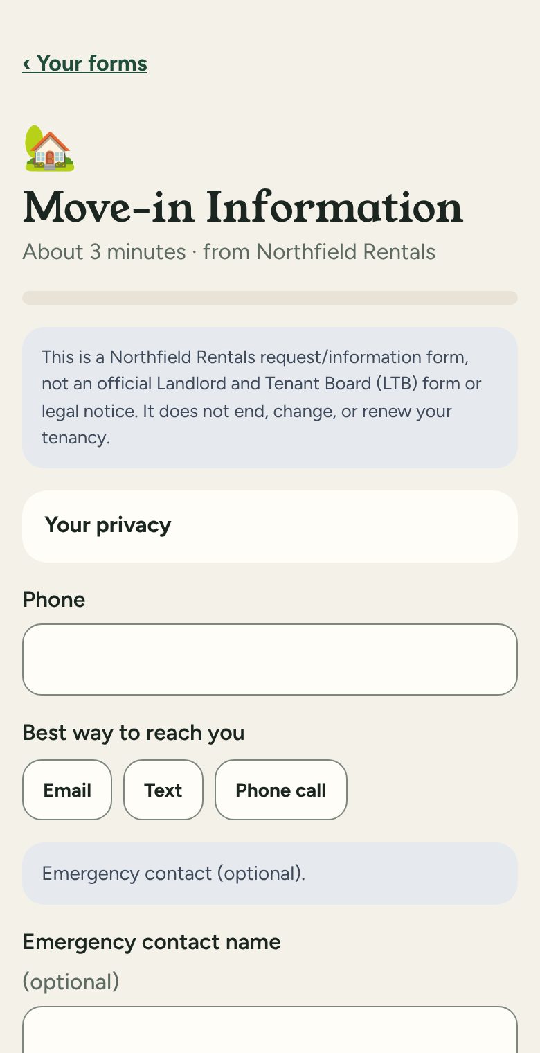 A tenant filling in a form on their phone